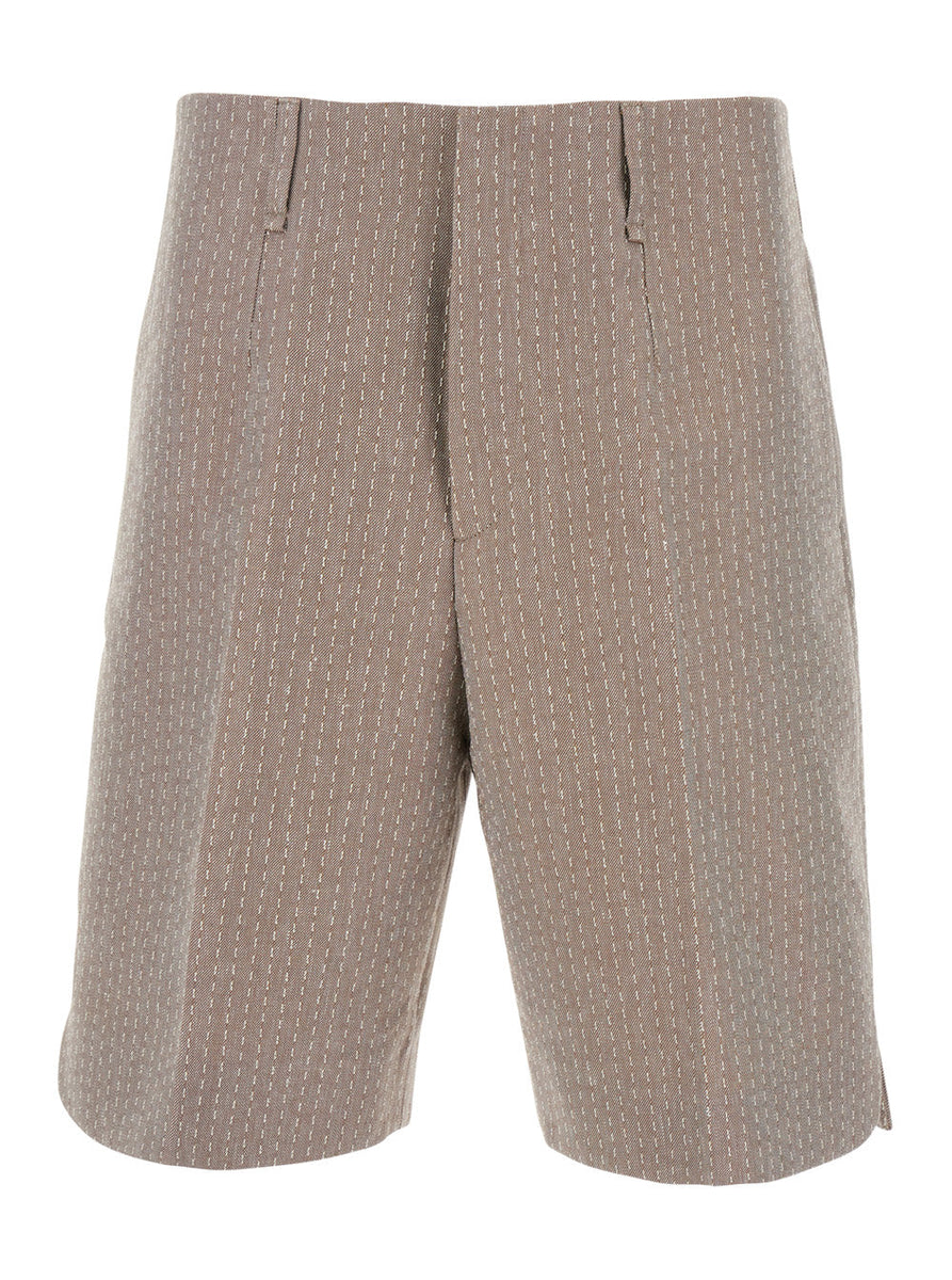 Fendi Men Beige Bermuda Pants With Belt Loops In Cotton And Linen Blend Man