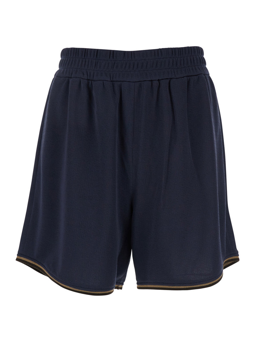 Fendi Men Blue Shorts With All-Over Tone-On-Tone Ff Motif And Elastic Waist In Fabric Man