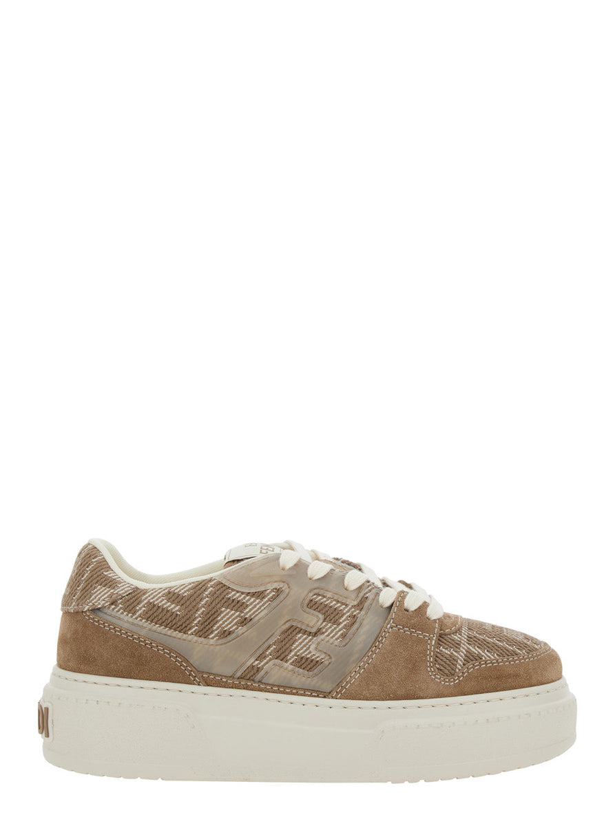 Fendi Women 'Match' Beige Sneaker With All-Over Ff Motif And Platform In Leather And Fabric Woman