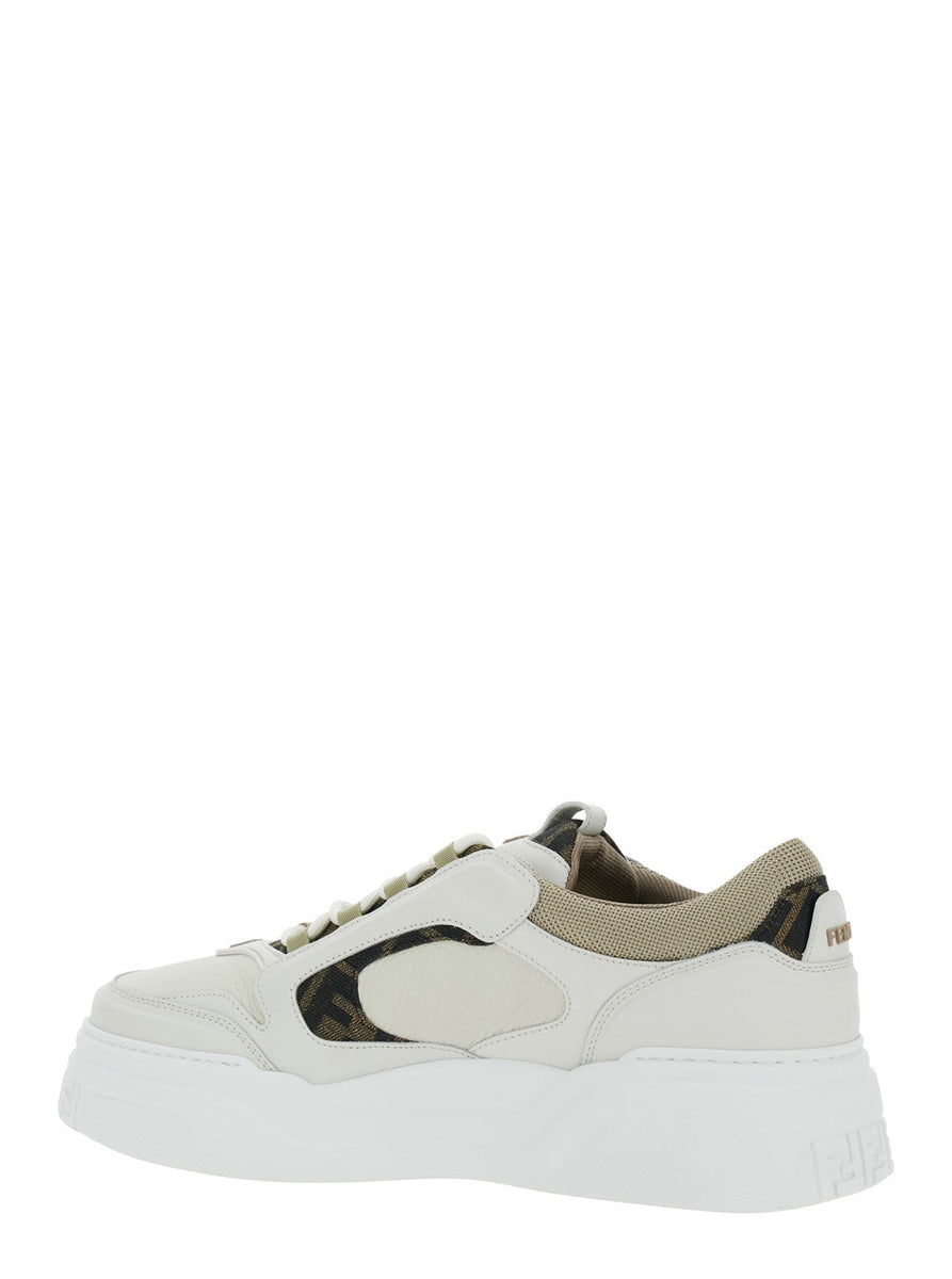 Fendi Men 'Force' White Sneaker With Ff Jacquard Details And Chunky Sole In Leather Man