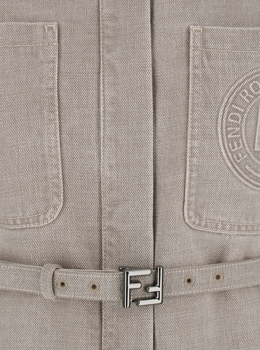 Fendi Women 'Go To' Blue Jacket With Belt With Ff Buckle And Logo Patch On The Front In Denim Woman
