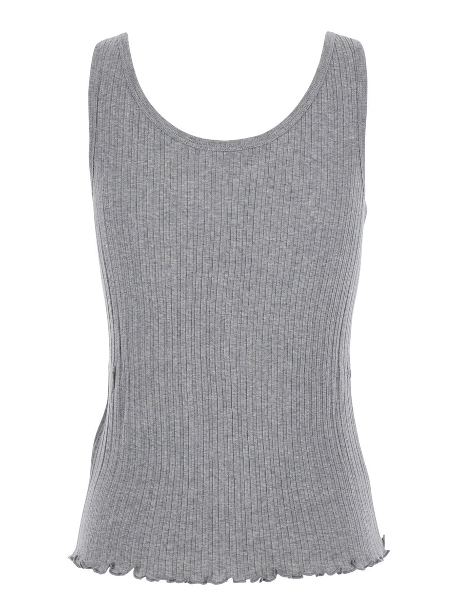 Fendi Women Grey Sleeveless Top With Round Neck And Logo Lettering On The Front In Cotton Woman