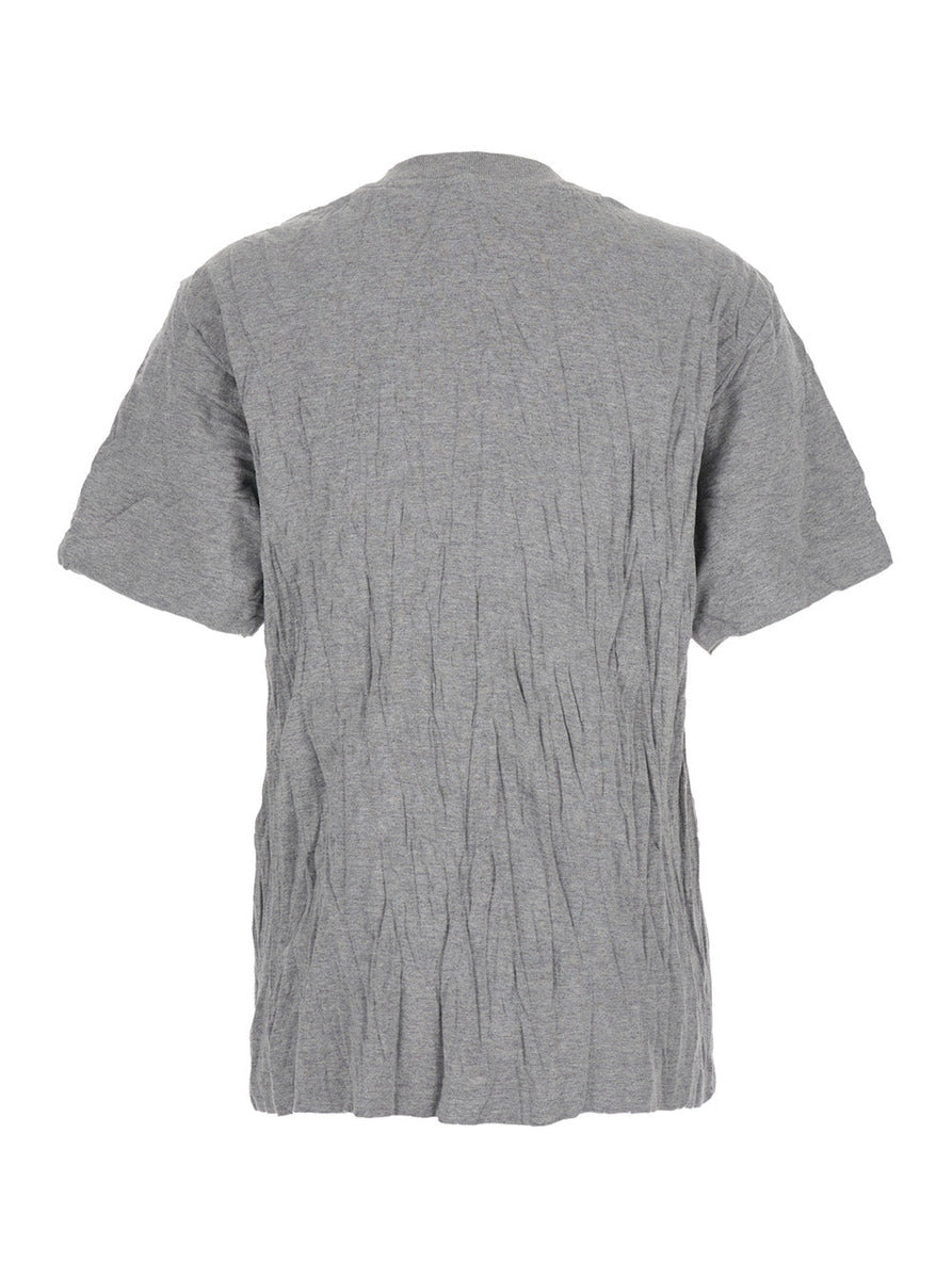 Bottega Veneta Women Grey Crewneck T-Shirt With Maxi Print On The Front And Wrinkled Ffect In Cotton Woman