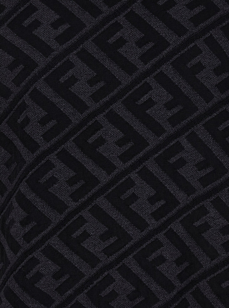 Fendi Men Grey Crewneck Sweater With All-Over Ff Motif In Wool Man