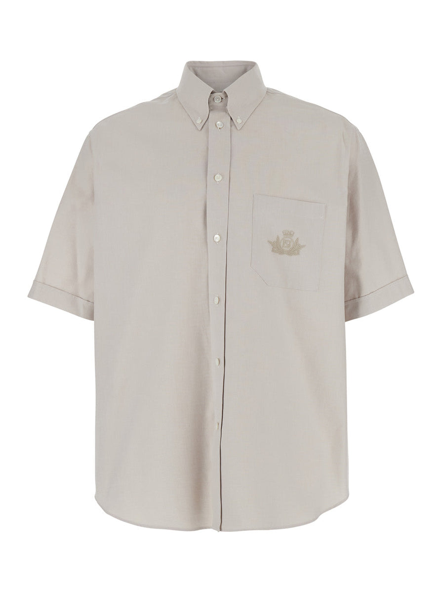 Fendi Men Beige Shirt With Button-Down Collar And Logo Embroidery On The Front In Cotton Man
