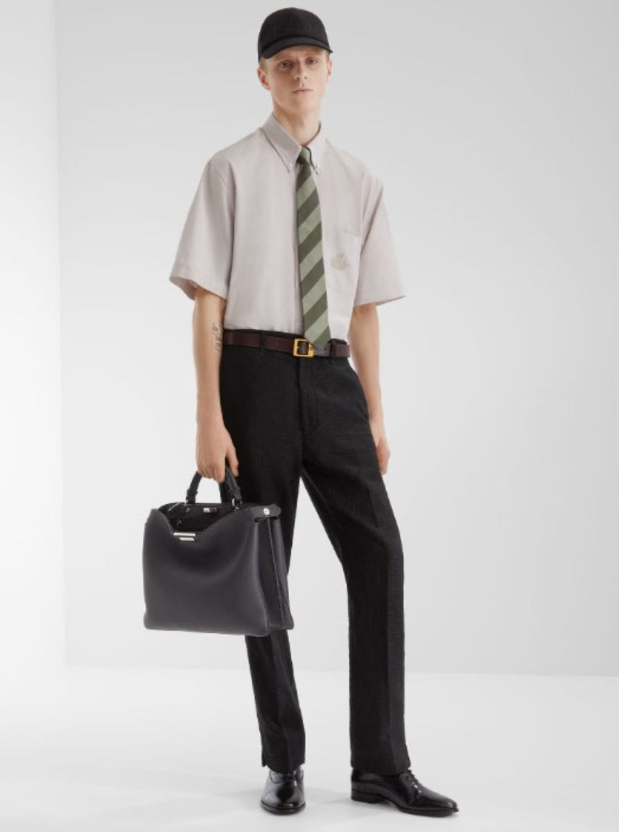 Fendi Men Beige Shirt With Button-Down Collar And Logo Embroidery On The Front In Cotton Man