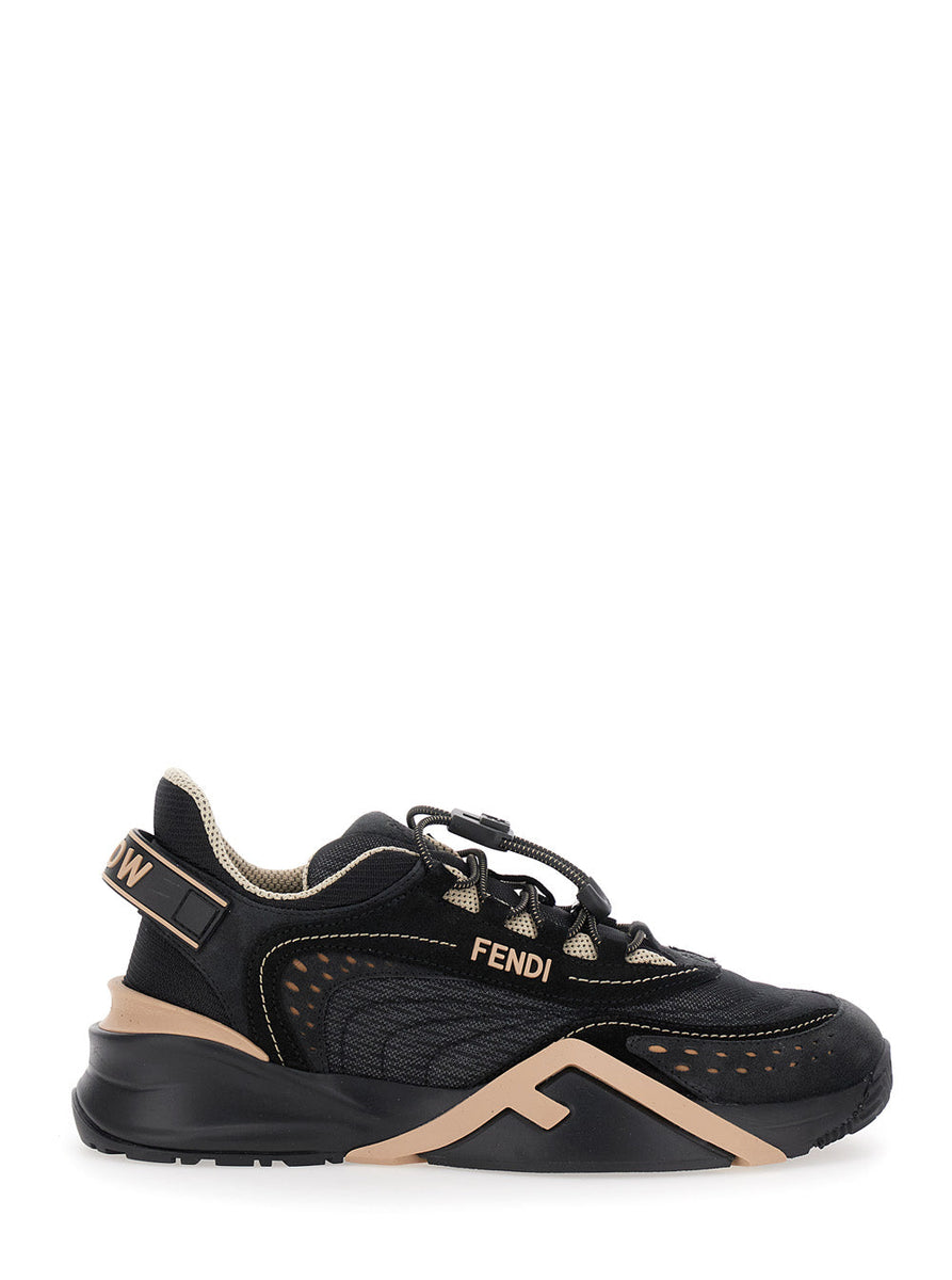 Fendi Women 'Fendi Flow' Black Low Top Sneakers With Diagonal F Detail In Leather Woman