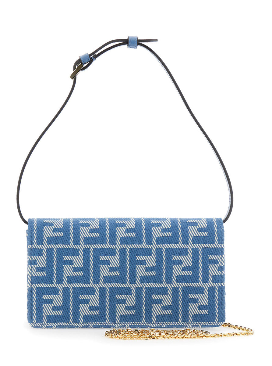 Fendi Women Blue Crossbody Bag With All-Over Ff Motif And Metallic Ff Plaque On The Front In Cotton Woman
