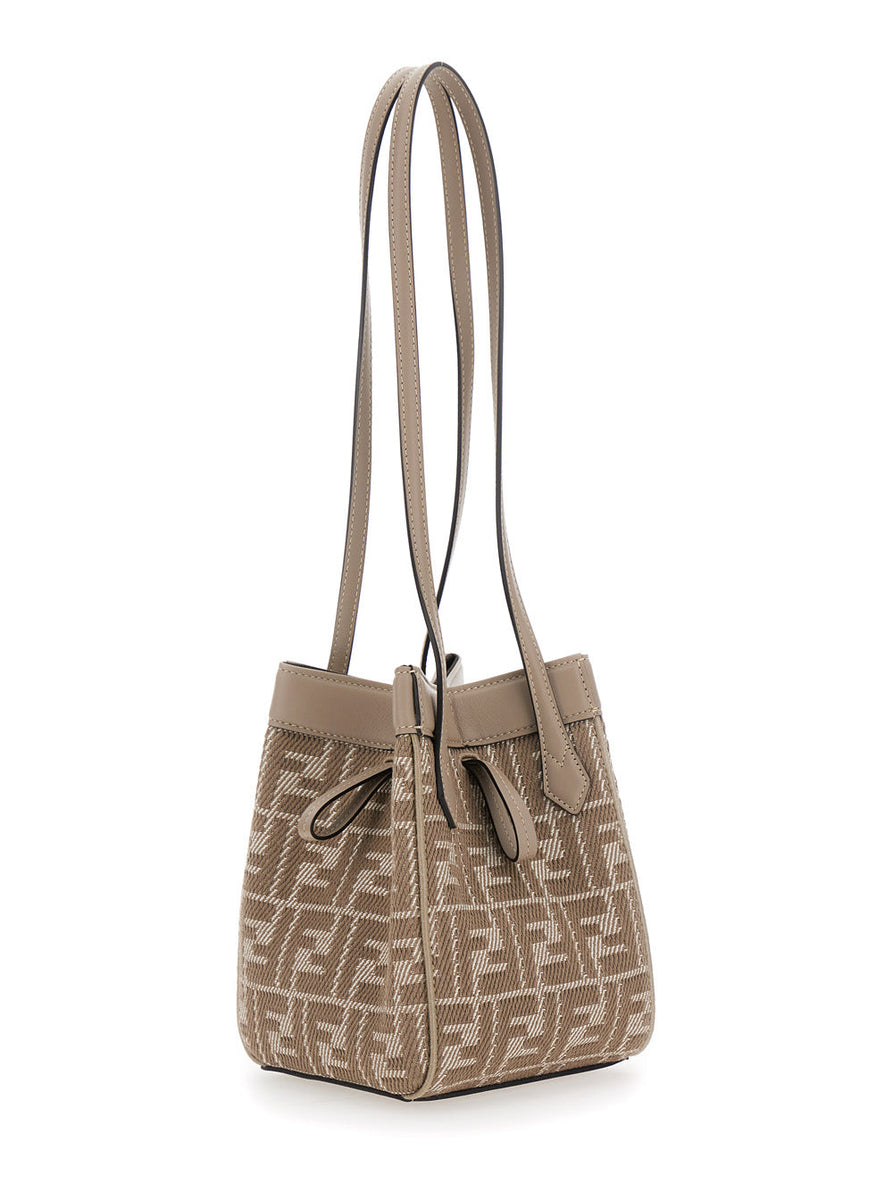 Fendi Women 'Mini Origami' Beige Crossbody Bag With All-Over Ff Logo In Cotton Blend Woman