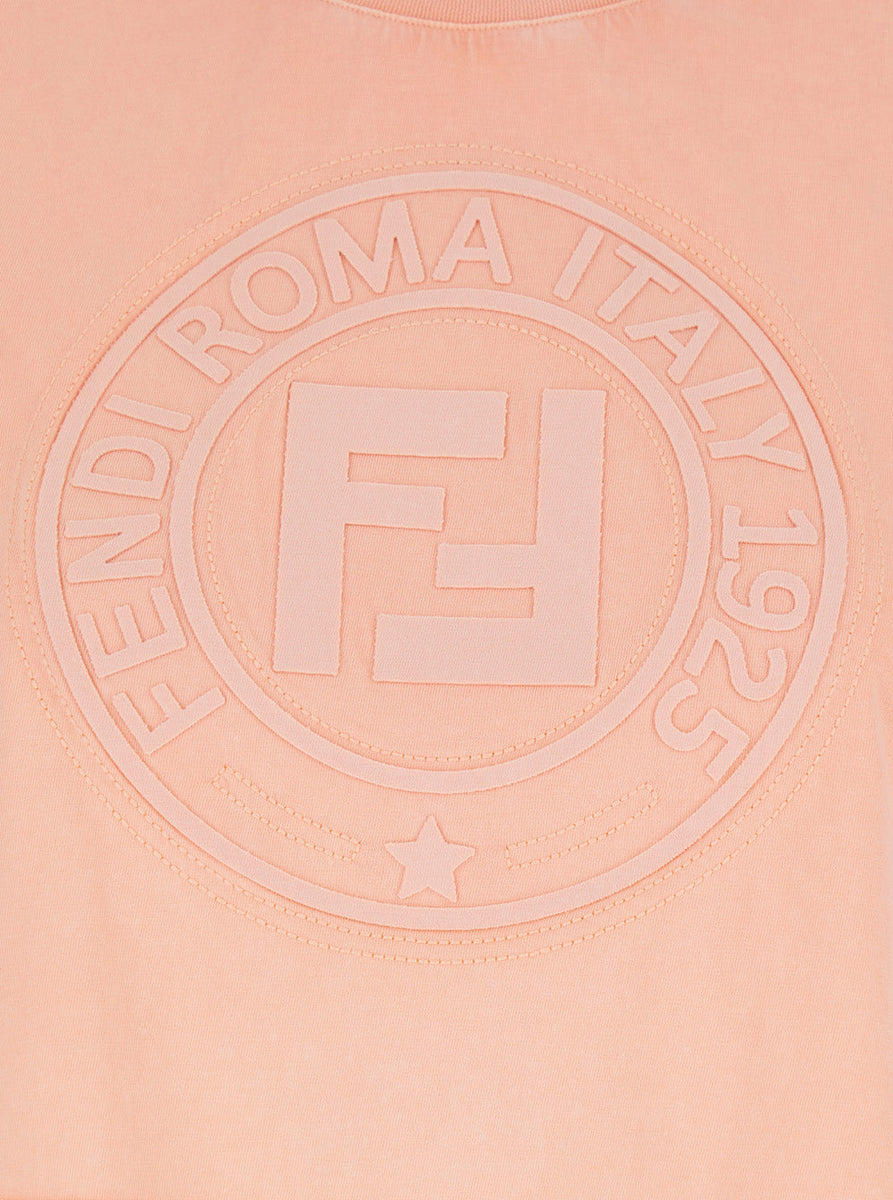 Fendi Women Pink T-Shirt With Cropped Design And Raised Logo On The Front In Cotton Woman