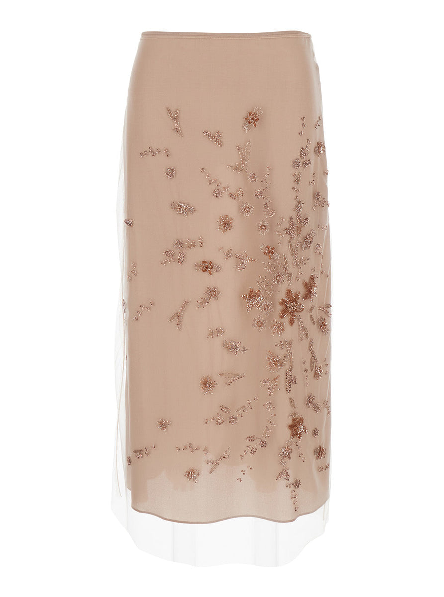 Fendi Women Pink Skirt With Layered Design And Bead Decorations In Fabric Woman