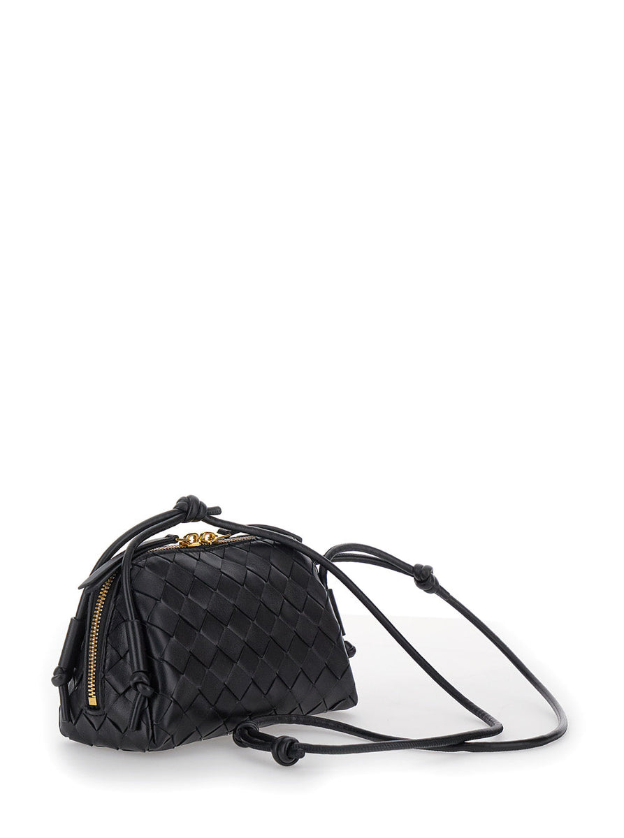 Bottega Veneta Women 'Concert' Black Crossbody Bag With Intreccio Motif In Leather Woman
