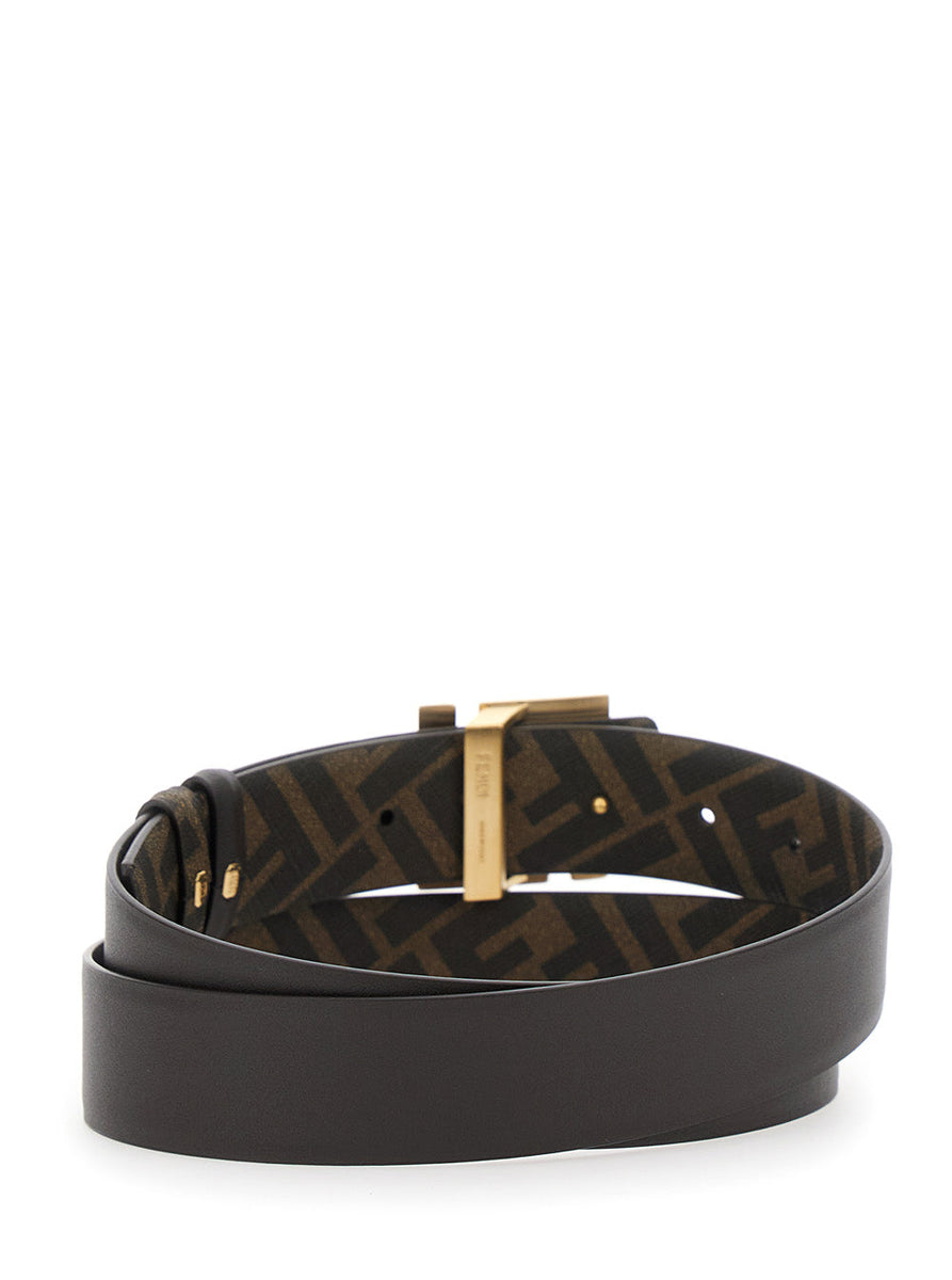 Fendi Men Brown Reversible Belt With Ff Buckle In Leather Man