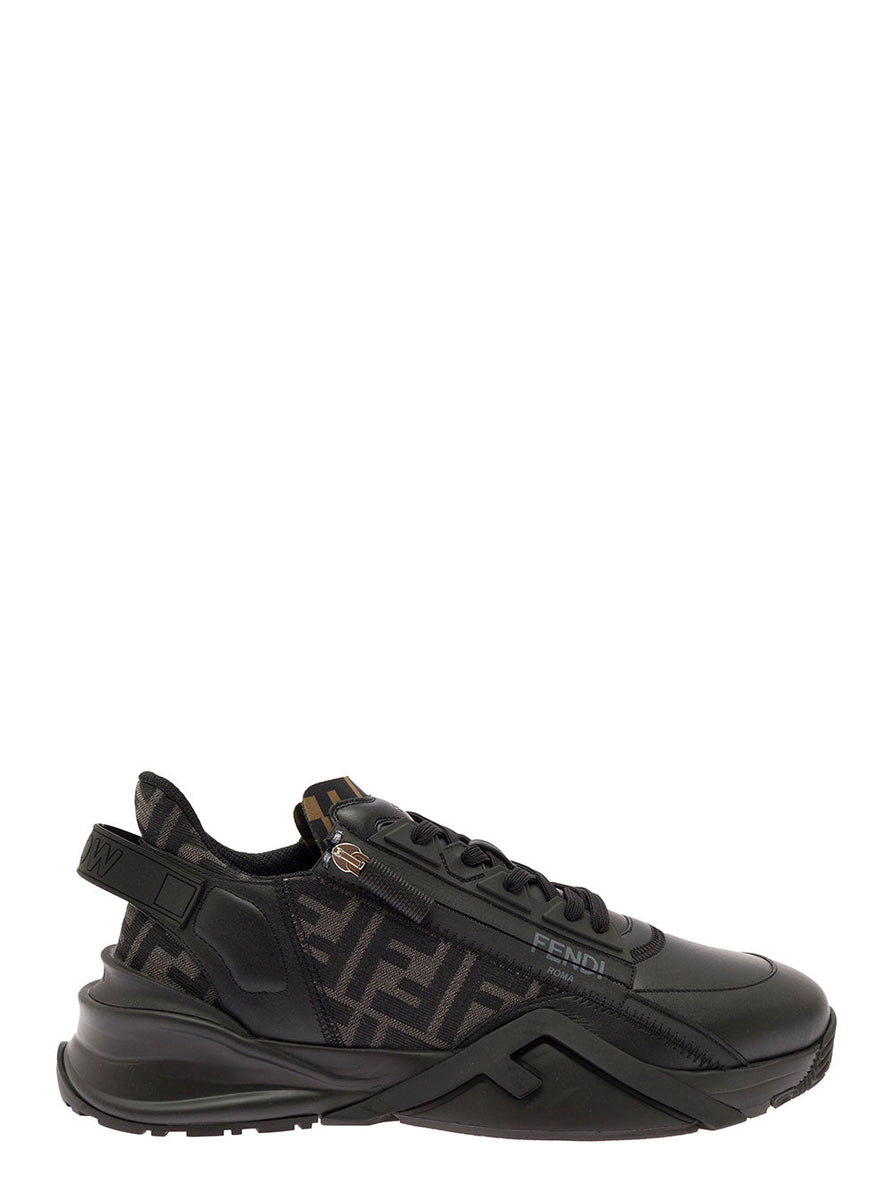 Fendi Men 'Fendi Flow' Black Low-Top Sneaker With Logo Detail In Leather Man
