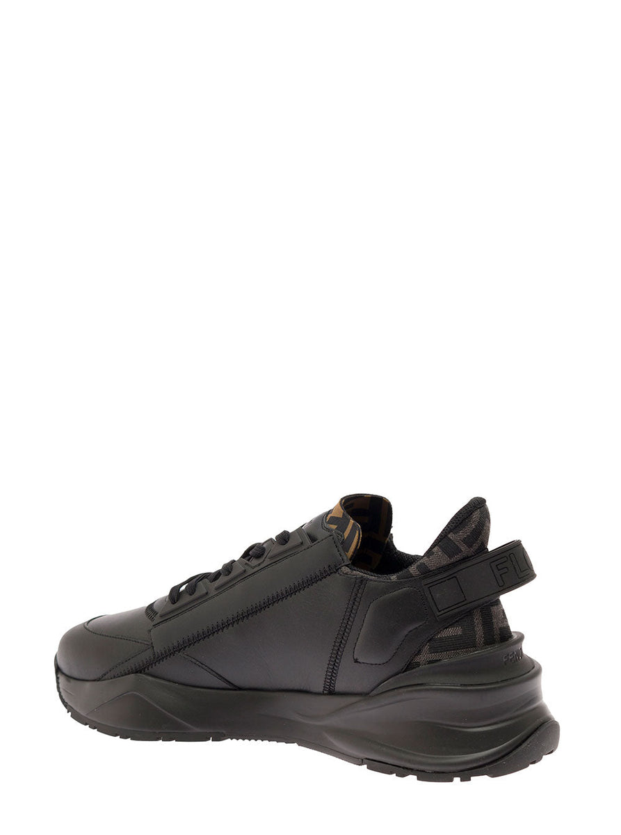 Fendi Men 'Fendi Flow' Black Low-Top Sneaker With Logo Detail In Leather Man