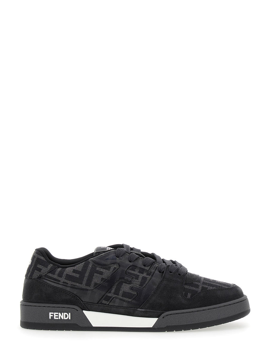 Fendi Men 'Match' Grey Sneakers With Logo Patch On The Tongue And All-Over Ff Motif In Leather Man