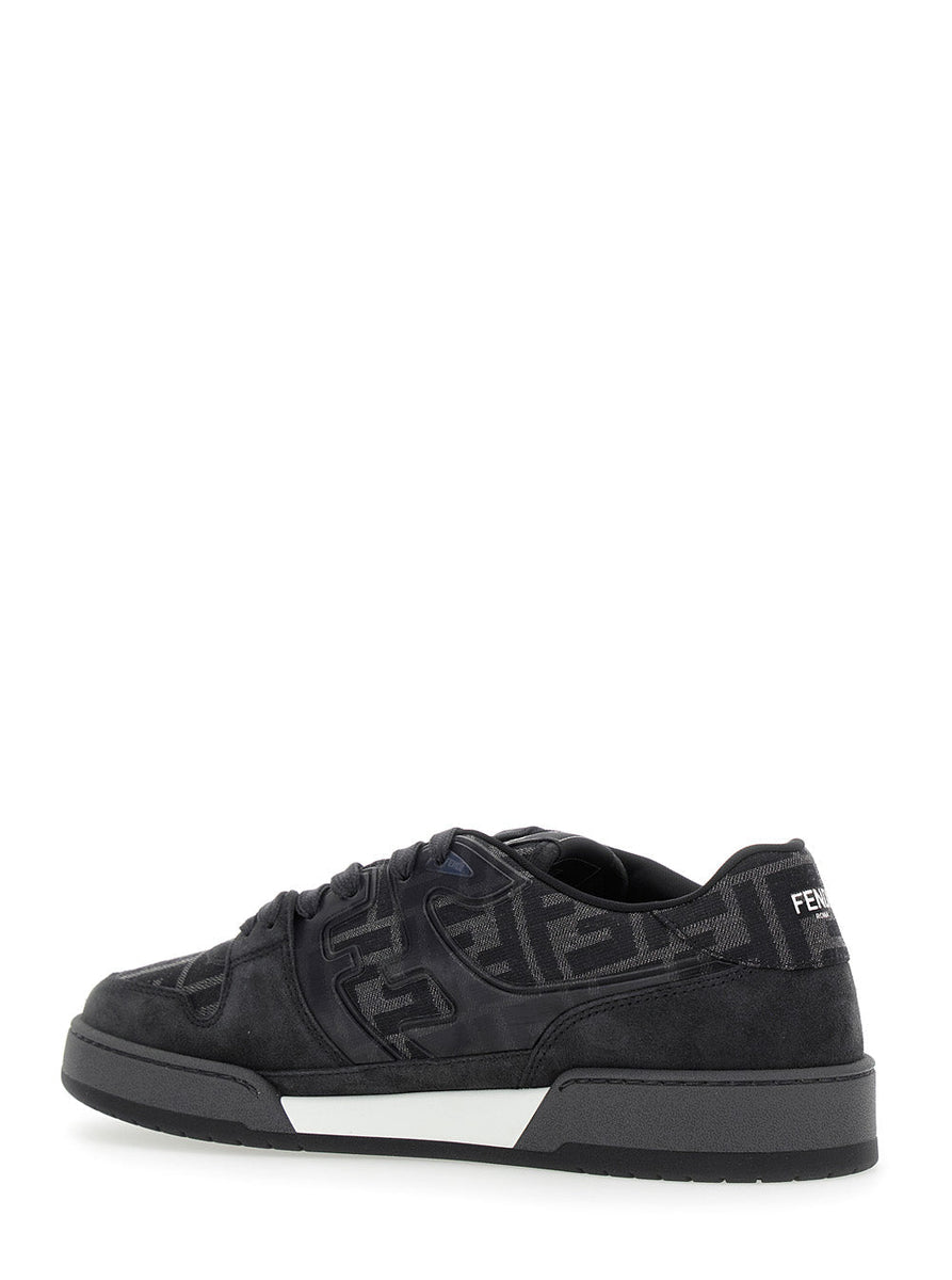 Fendi Men 'Match' Grey Sneakers With Logo Patch On The Tongue And All-Over Ff Motif In Leather Man