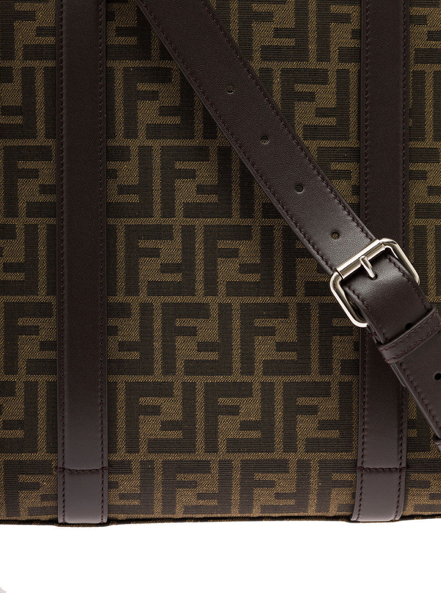 Fendi Men Brown And Beige Ff Jacquard Fabric Tote Bag In Cotton Blend Man