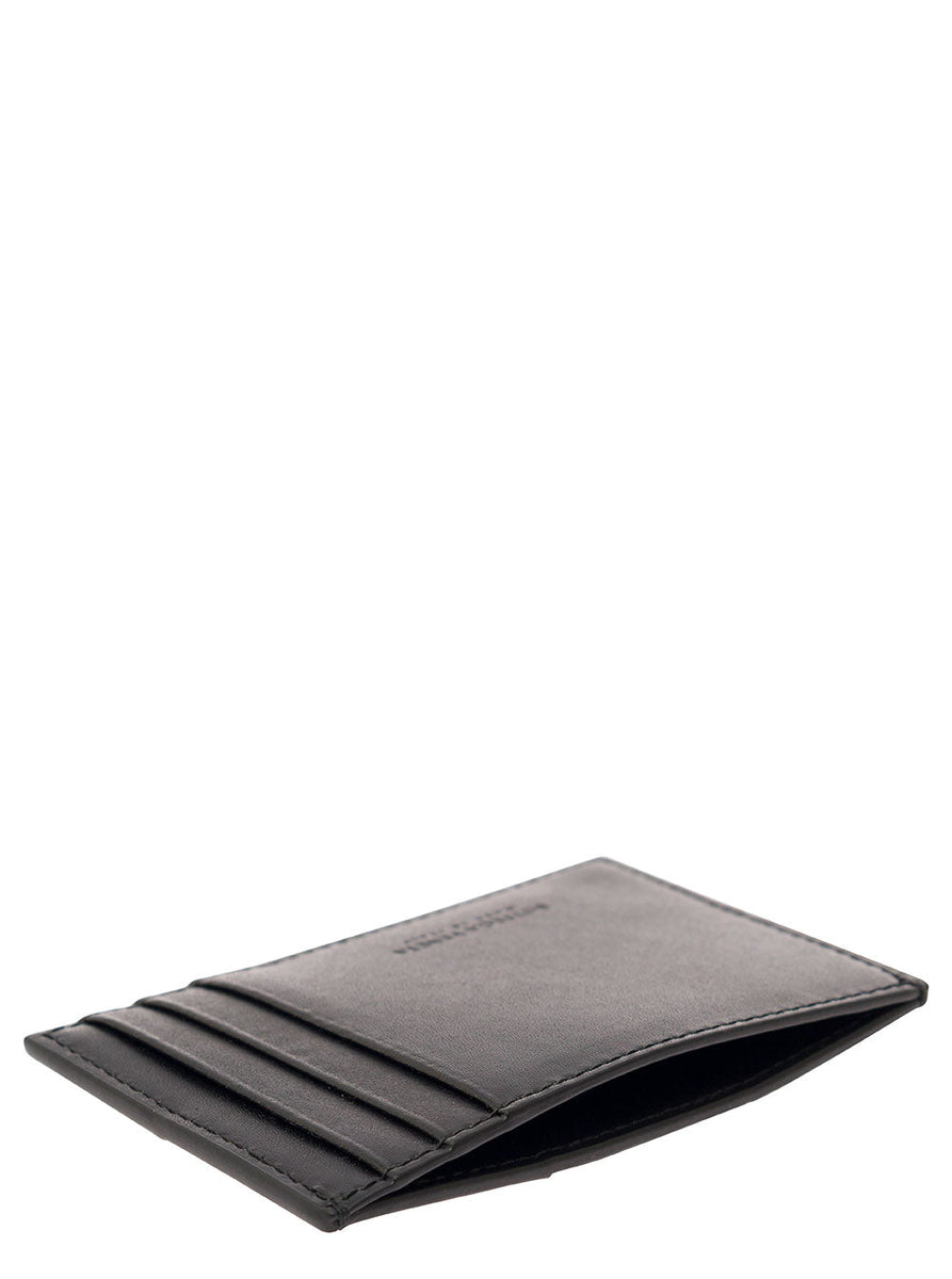 Bottega Veneta Men 'Casette' Black Card-Holder With Embossed Logo And Intreccio Motif In Smooth Leather Man