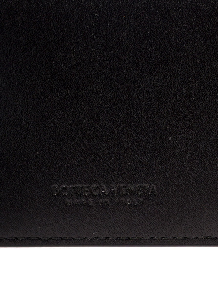 Bottega Veneta Men 'Casette' Black Card-Holder With Embossed Logo And Intreccio Motif In Smooth Leather Man