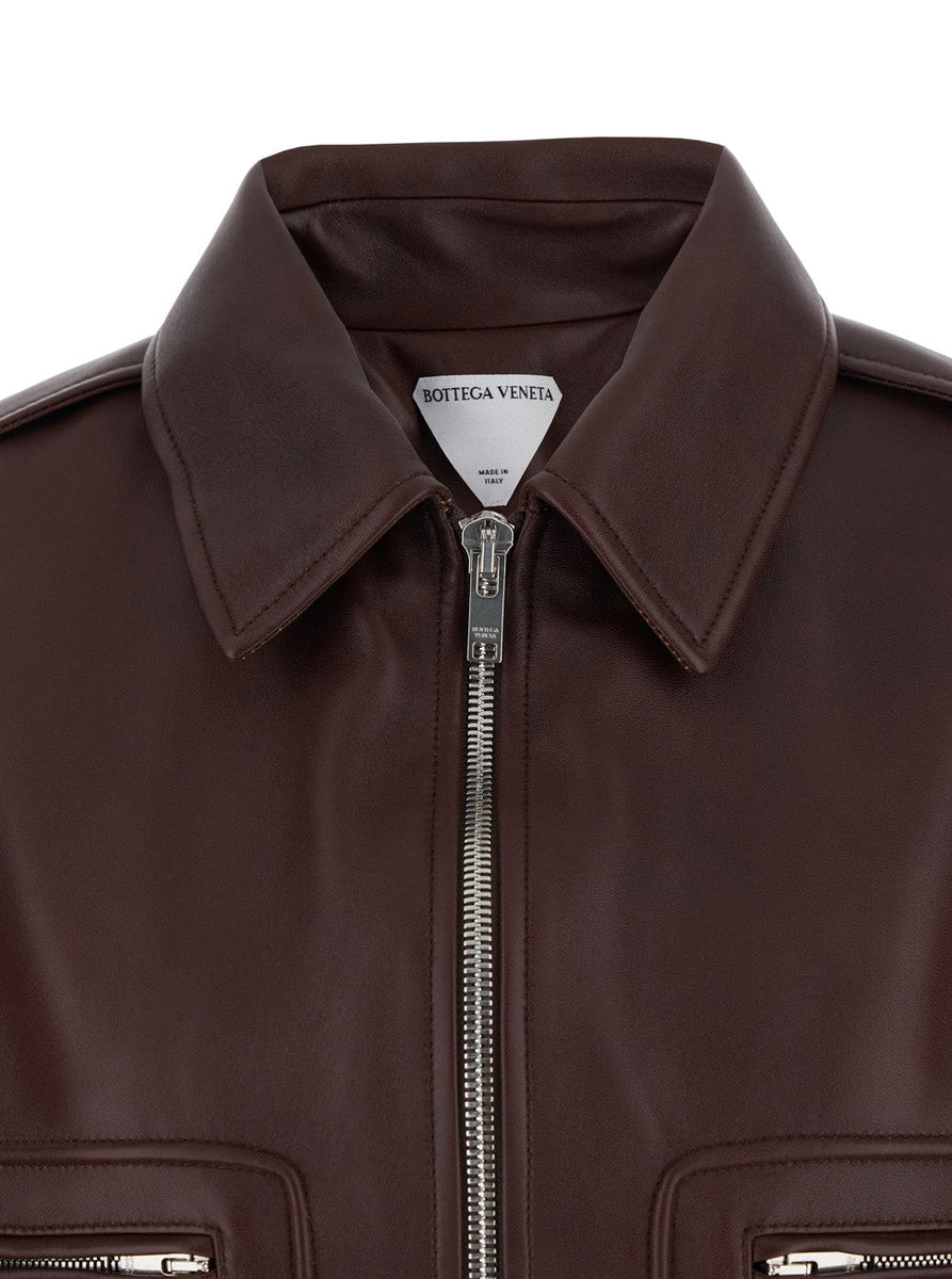 Bottega Veneta Women Brown Shearling Coat With Removable Fur Collar And Front Zip Closure In Leather Woman