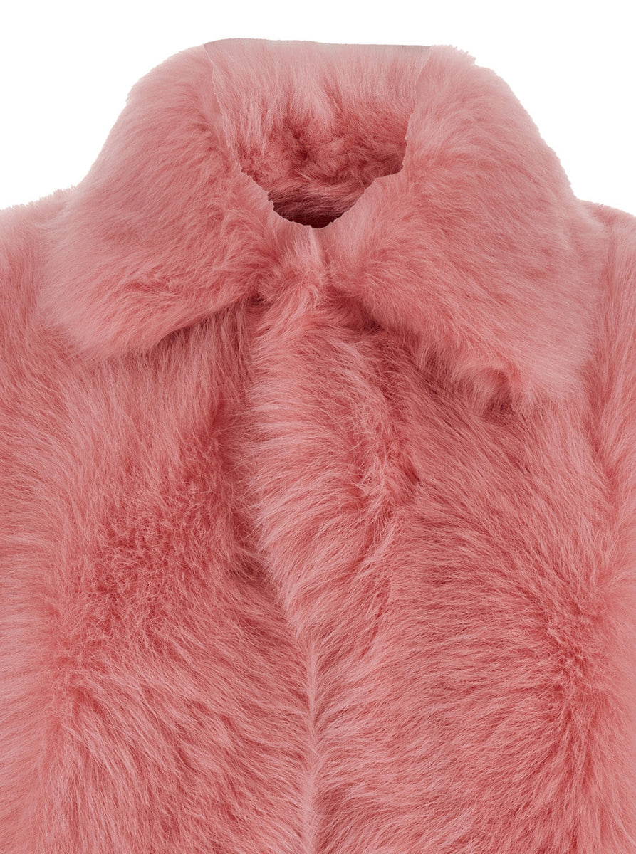Bottega Veneta Women 'Toscana' Pink Cropped Shearling Coat With Classic Collar And Front Concealed Closure In Fur Woman