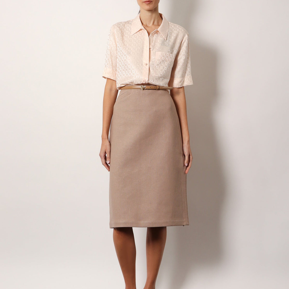 Fendi Women Linen Skirt With Side Zip And Slit