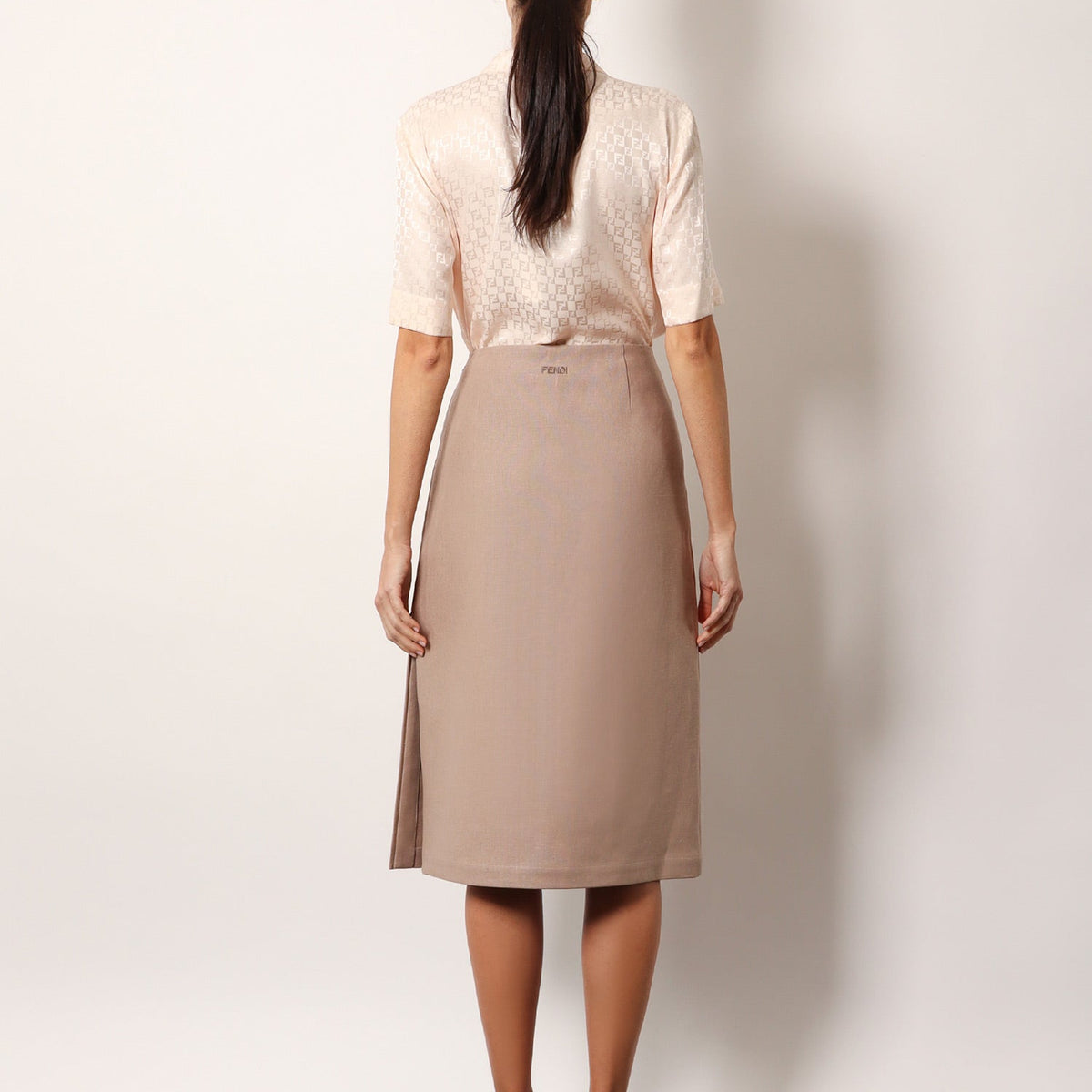 Fendi Women Linen Skirt With Side Zip And Slit