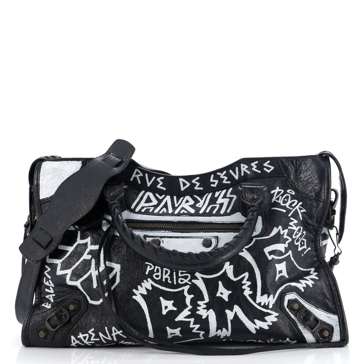 Balenciaga City Graffiti Classic Studs Bag Leather Medium