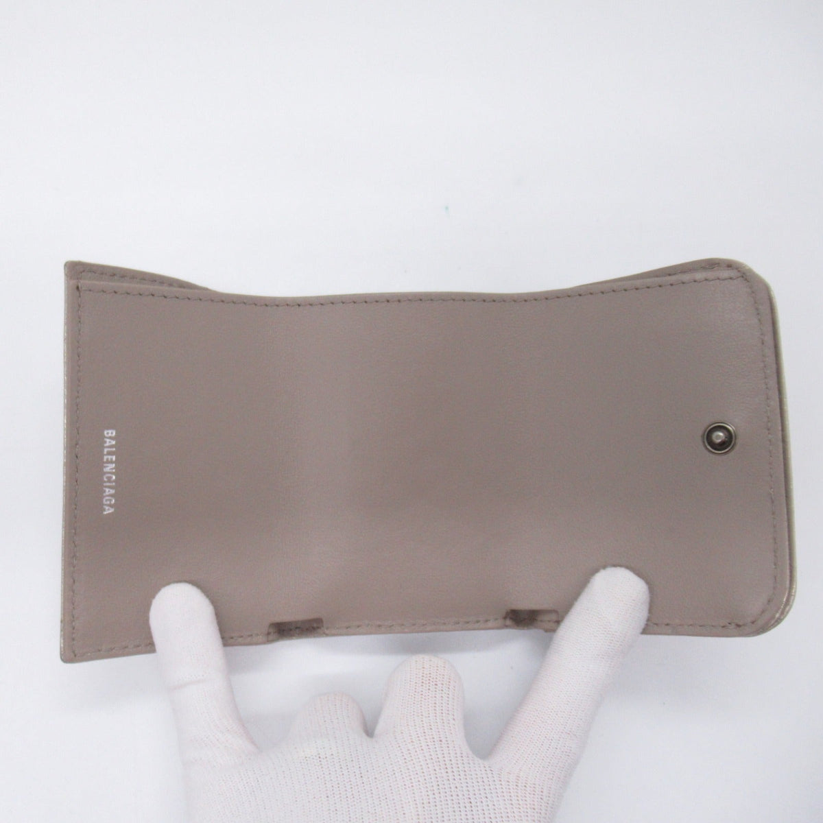 balenciaga Lambskin Trifold Wallet Beige