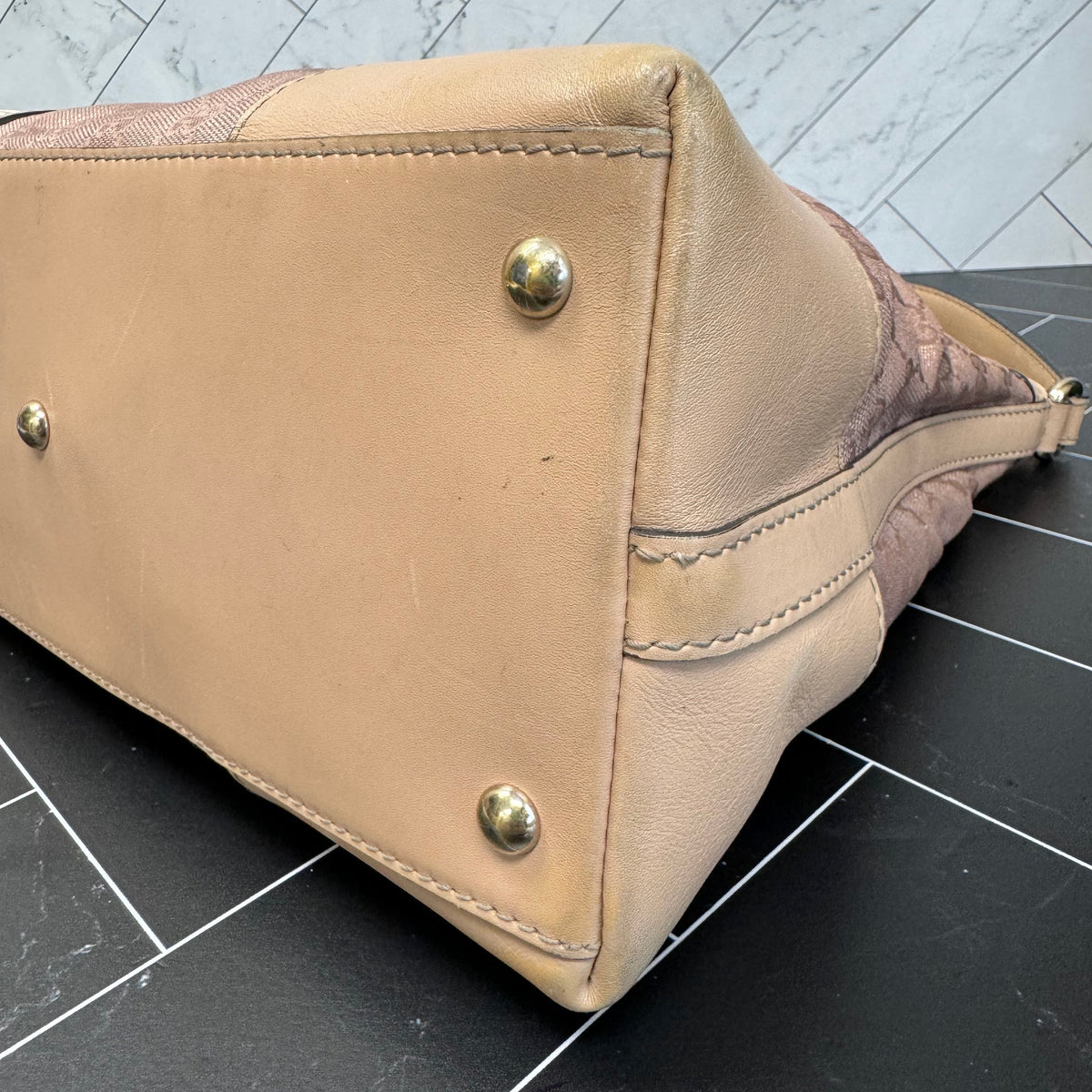 Gucci Rose Gold Canvas GG Heart Shoulder Bag