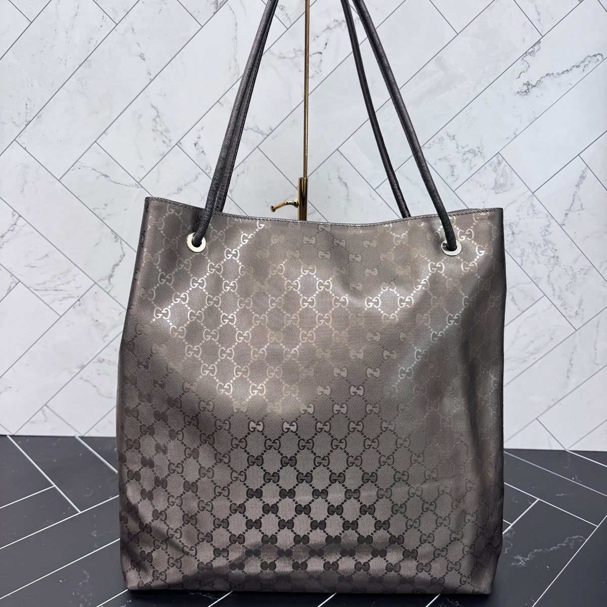 Gucci Bronze Coated Canvas Tote Bag