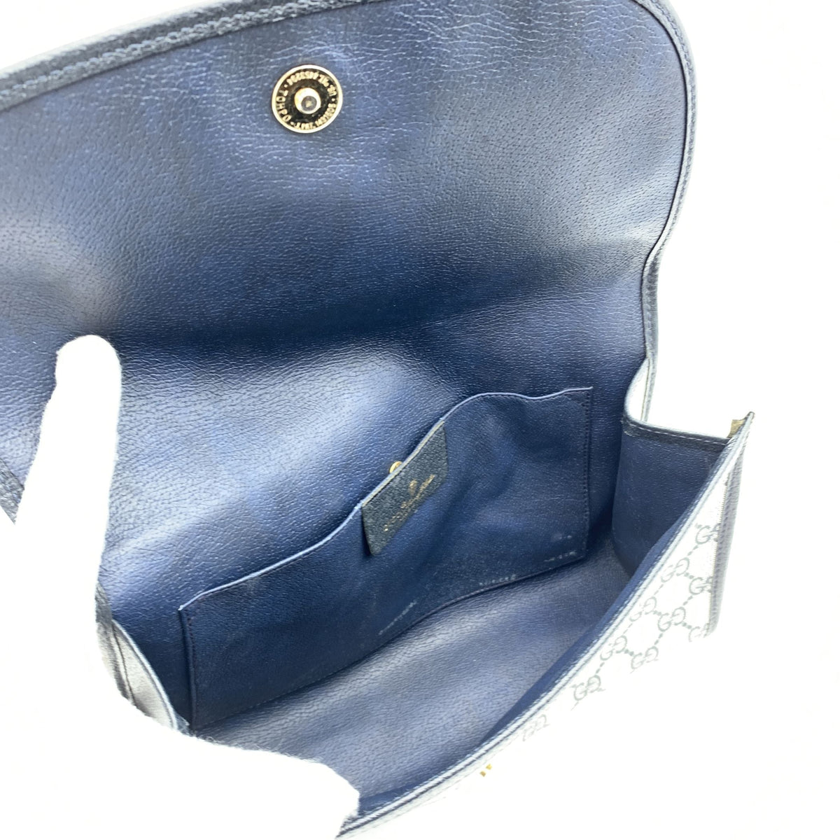 GUCCI Vintage Blue Monogram Canvas Web Cosmetic Flap Bag Clutch