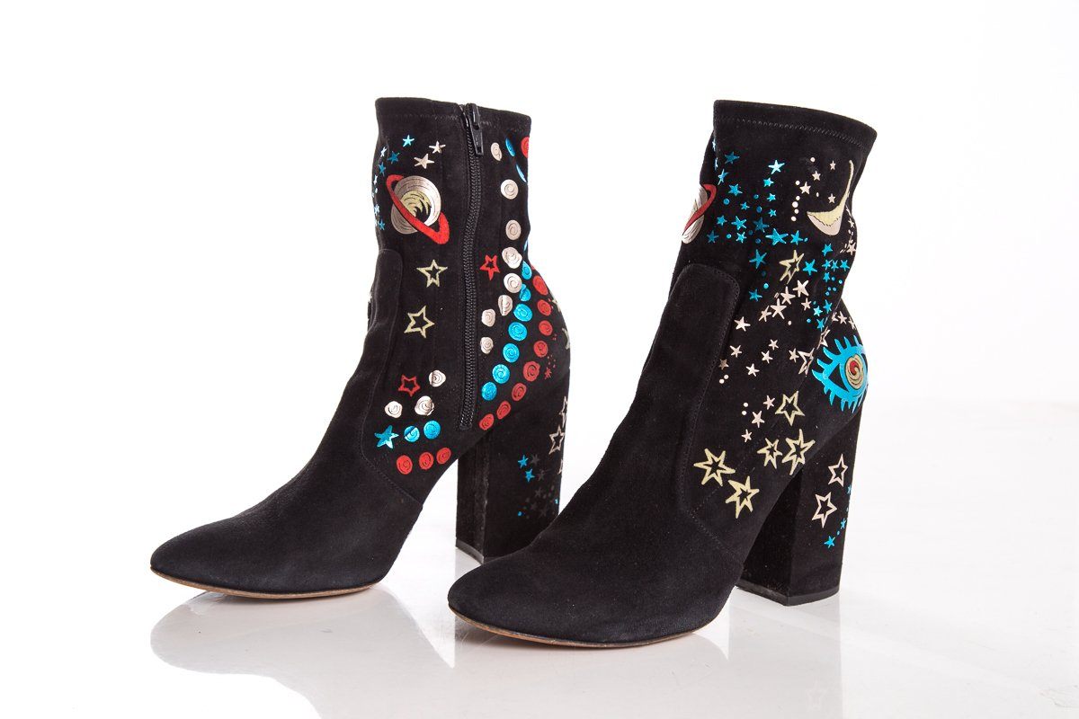 Valentino Black Suede & Multi Color Booties SZ 40