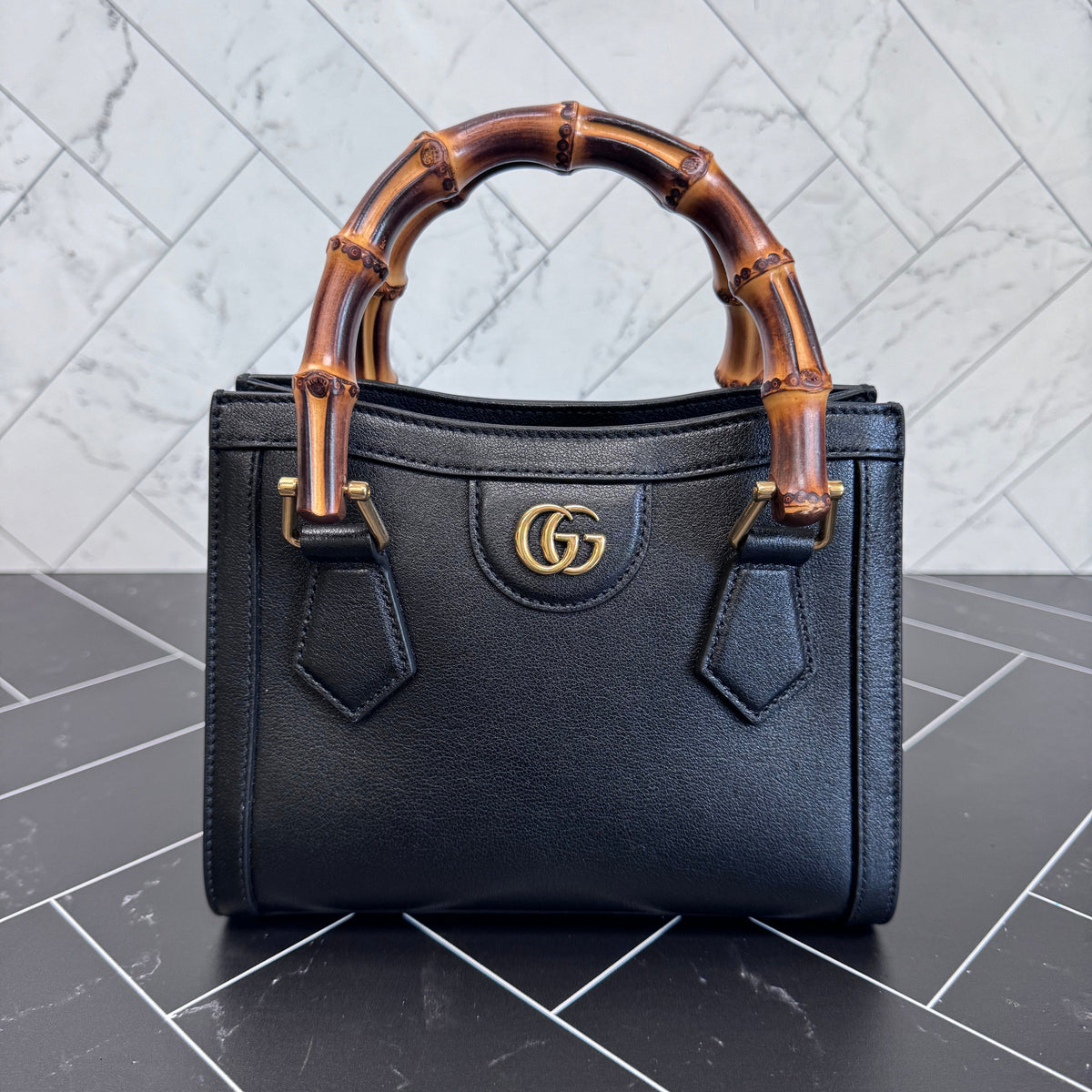 Gucci Black Bamboo Mini Diana Handbag