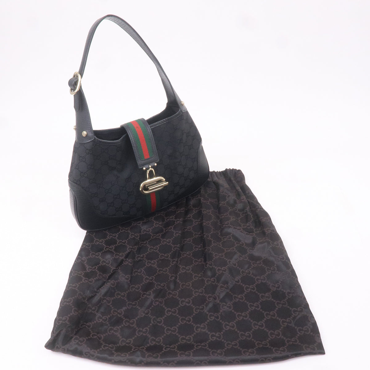 GUCCI Sherry GG Canvas Leather Shoulder Bag Black 130779