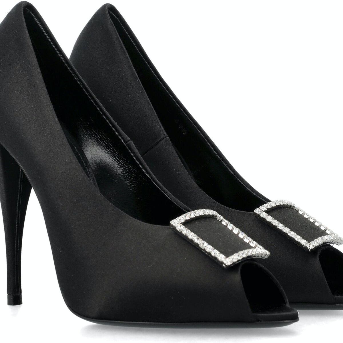 PEEP PUMPS IN SATIN CREPE