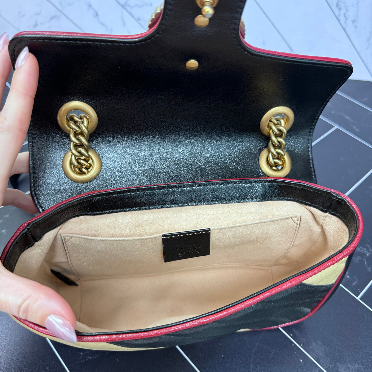 Gucci Marmont Tri Color Small Torchon Matelasse Crossbody Bag
