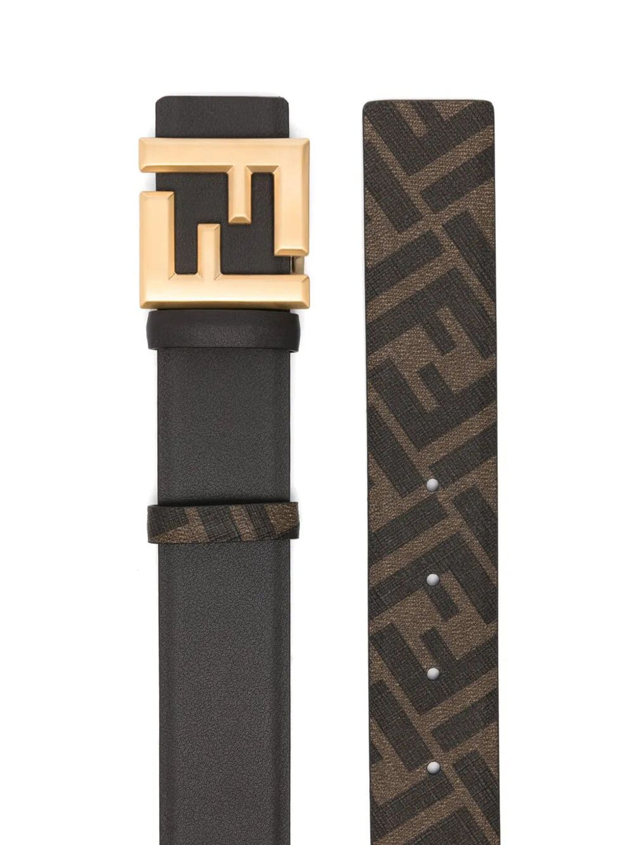 Fendi Men Ff Squared Leather And Canvas Reversible Belt