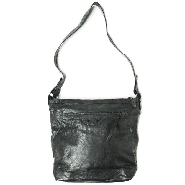 balenciaga Leather Day Messenger Bag Black