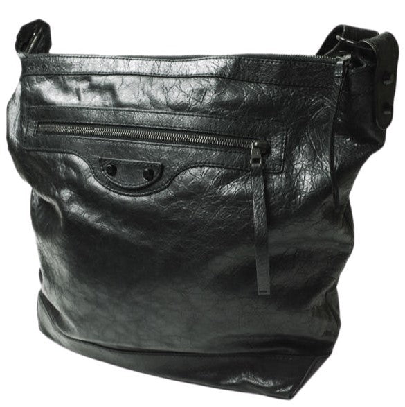 balenciaga Leather Day Messenger Bag Black