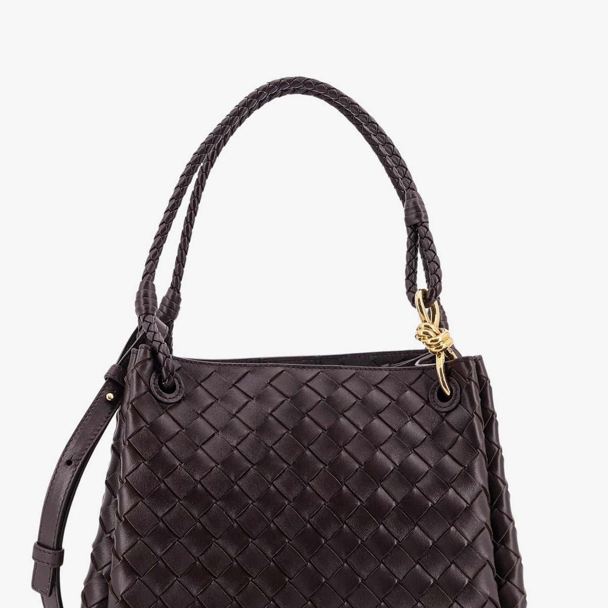 Bottega Veneta Women Parachute Leather Shoulder Bag With Intrecciato Motif And Knot Detail