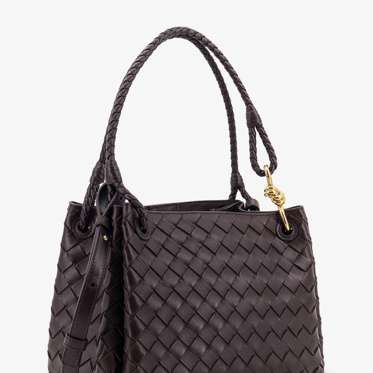 Bottega Veneta Women Parachute Leather Shoulder Bag With Intrecciato Motif And Knot Detail