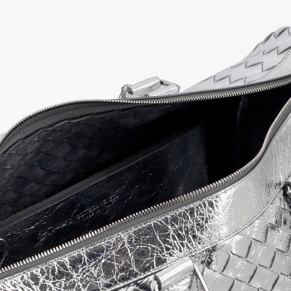 Bottega Veneta Men Silver Leather Duffle Bag With Intrecciato Motif