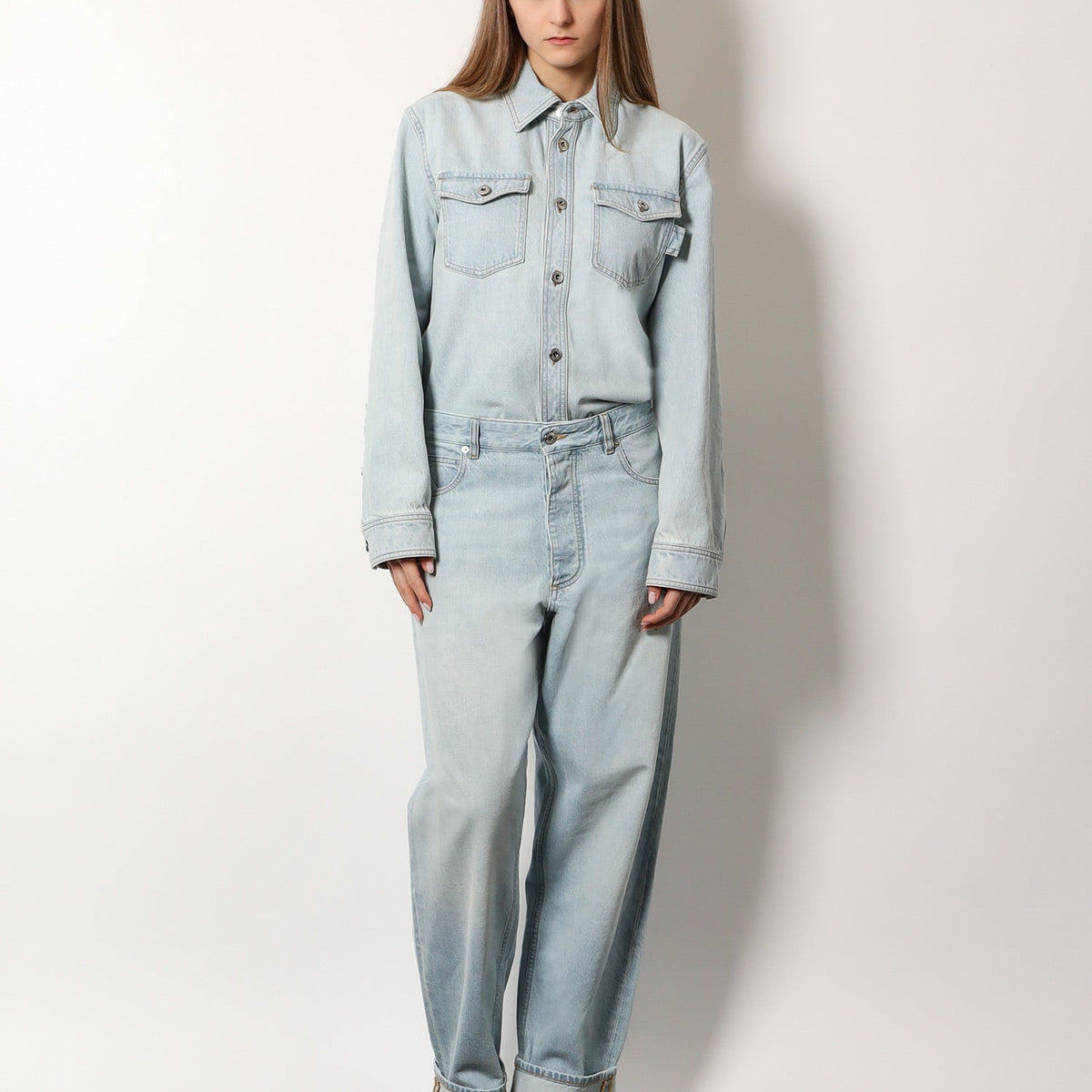 Bottega Veneta Women Denim Shirt With Extra Bleach Wash