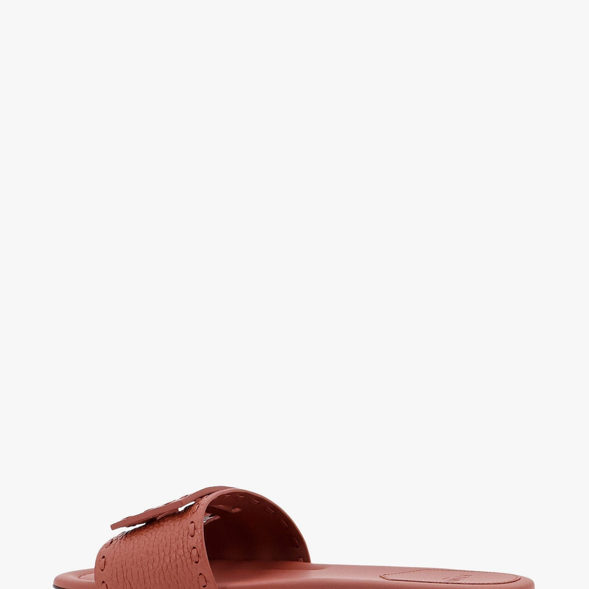 Fendi Women Baguette Leather Slides With Macro Selleria Topstitches