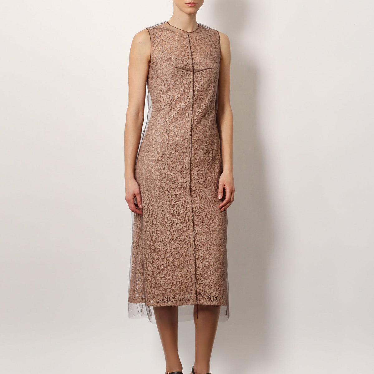 Fendi Women Midi Floral Lace And Tulle Dress