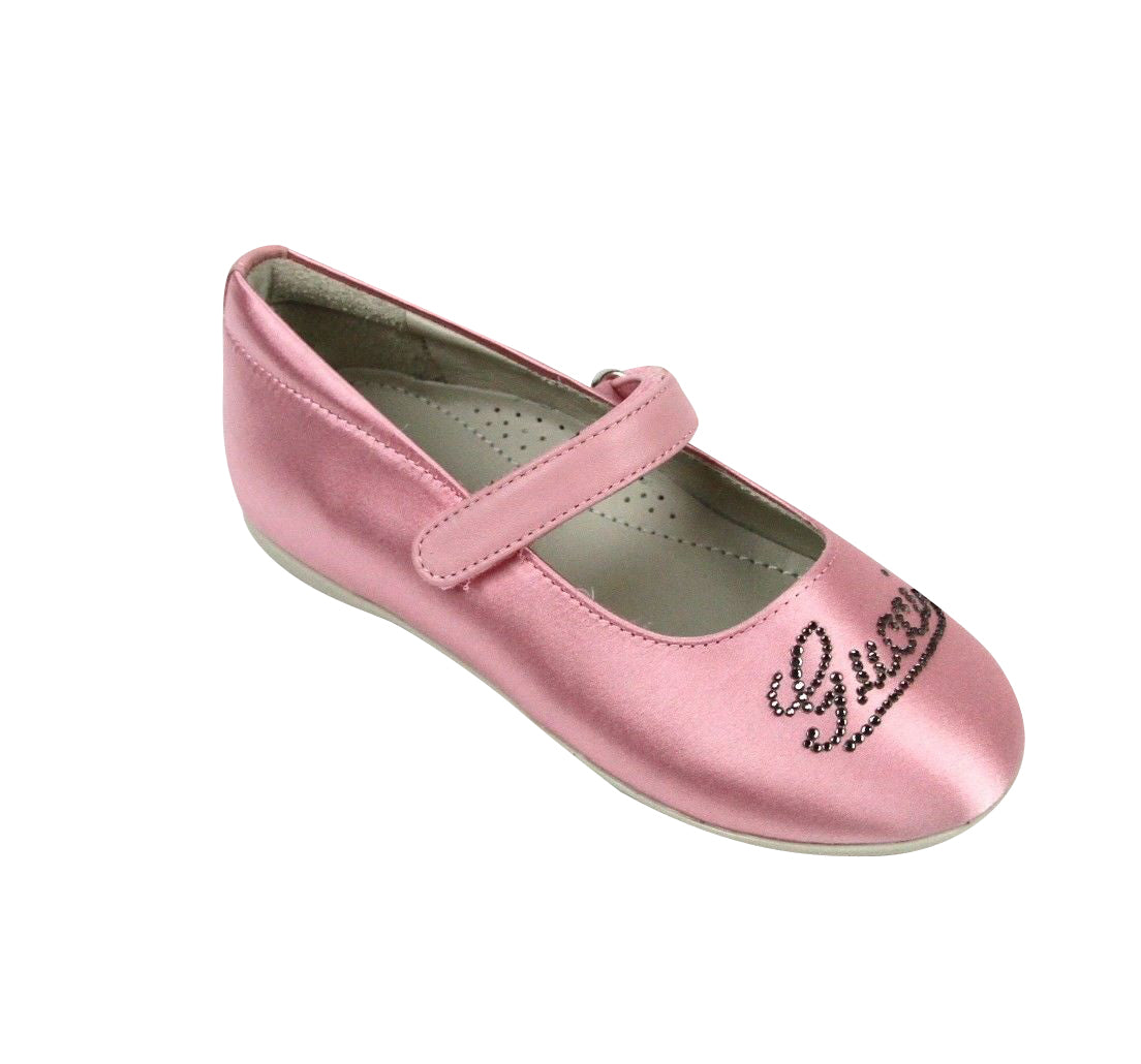 Gucci Kids Pink Satin "Daisy" Ballet Flat With Strass
