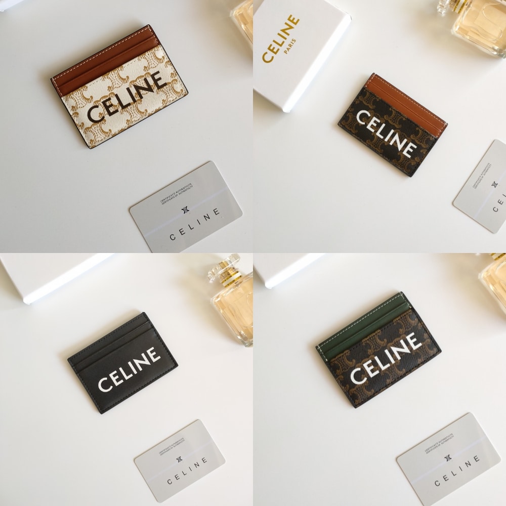 CELINE CARD HOLDER IN TRIOMPHE CANVAS WITH CELINE PRINT TAN 10CM 10B702CLY 04LU