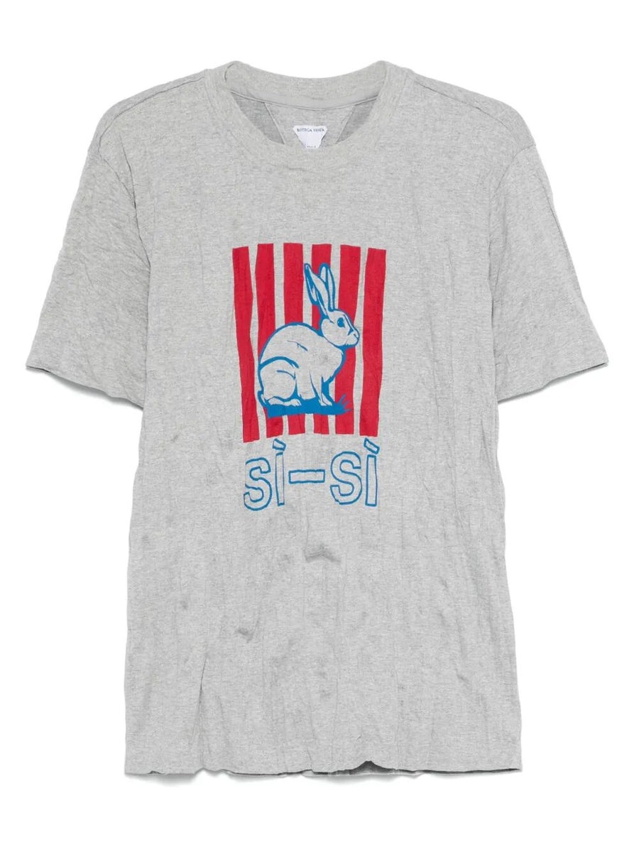 Bottega Veneta Men Graphic Rabbit-Print Crushed Cotton Jersey T-Shirt